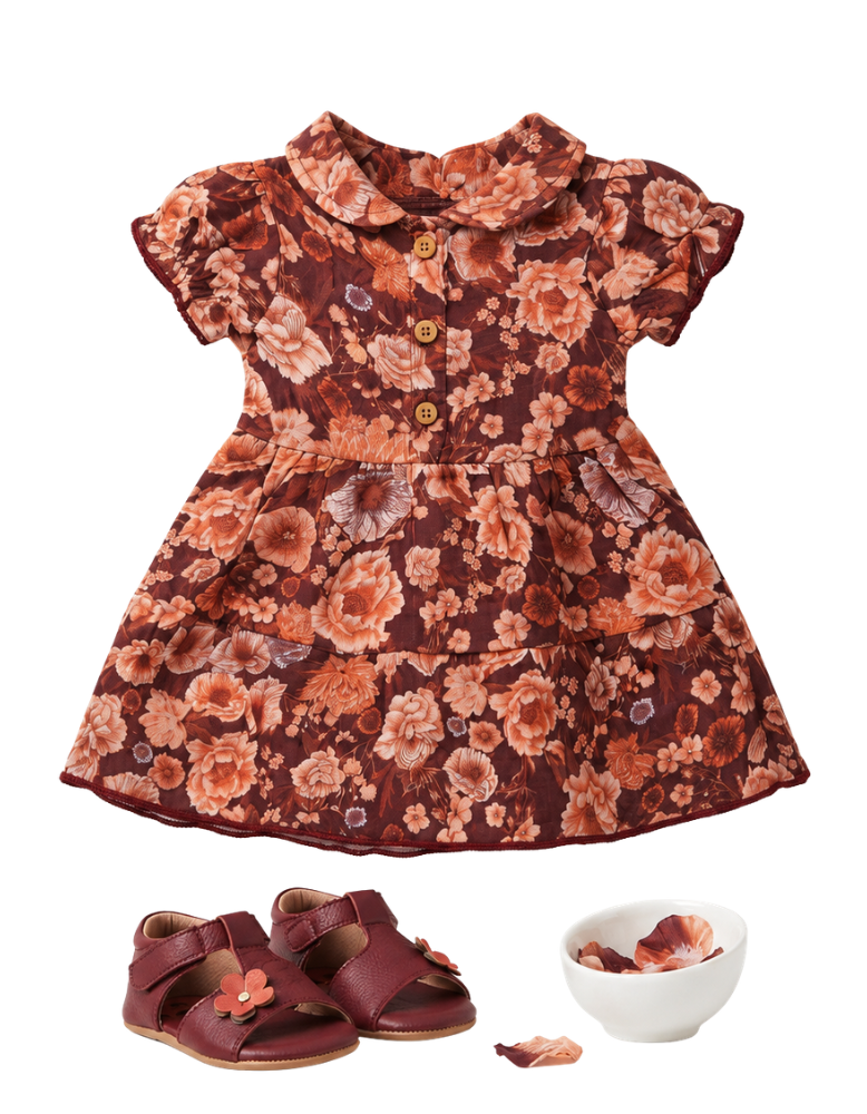 Baby Cotton Frock - Brown Floral