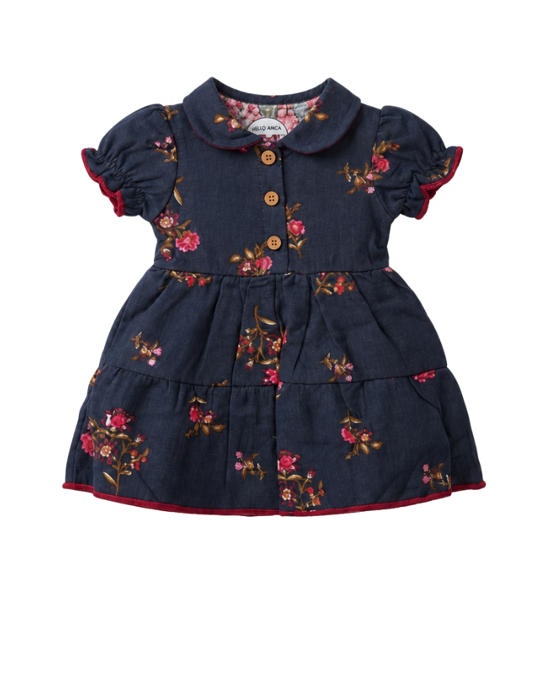 Baby Cotton Frock - Navy Blue Floral 