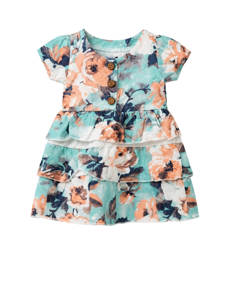 Baby Cotton Frock - Mint Green Floral