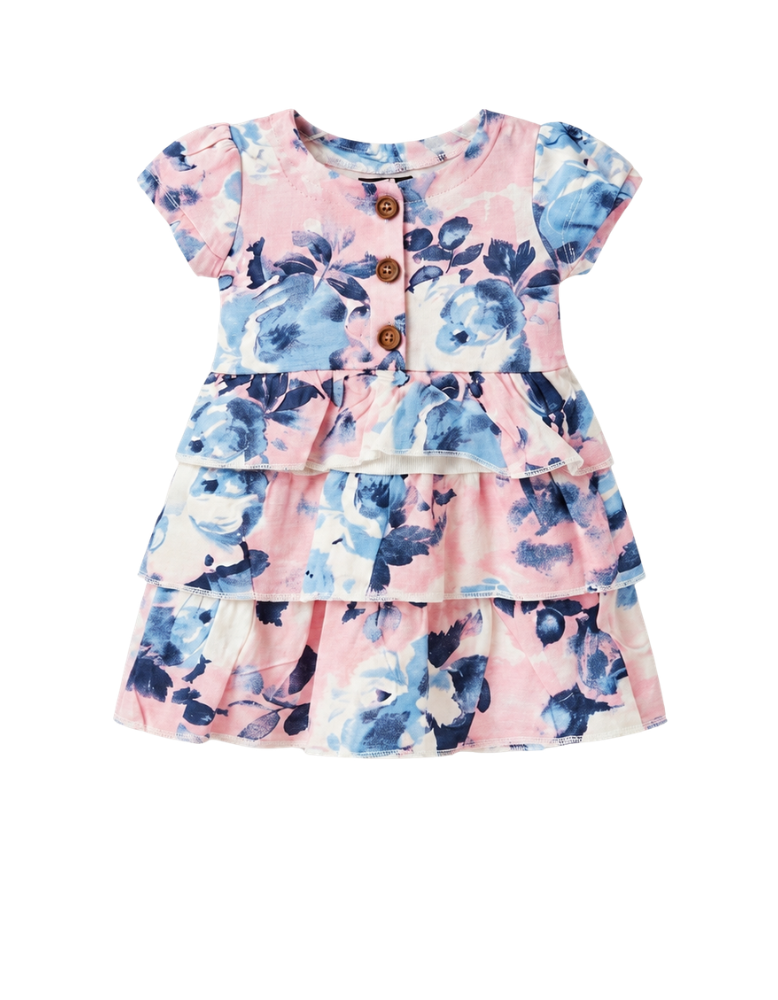 Baby Cotton Frock - Pink & Blue Floral 
