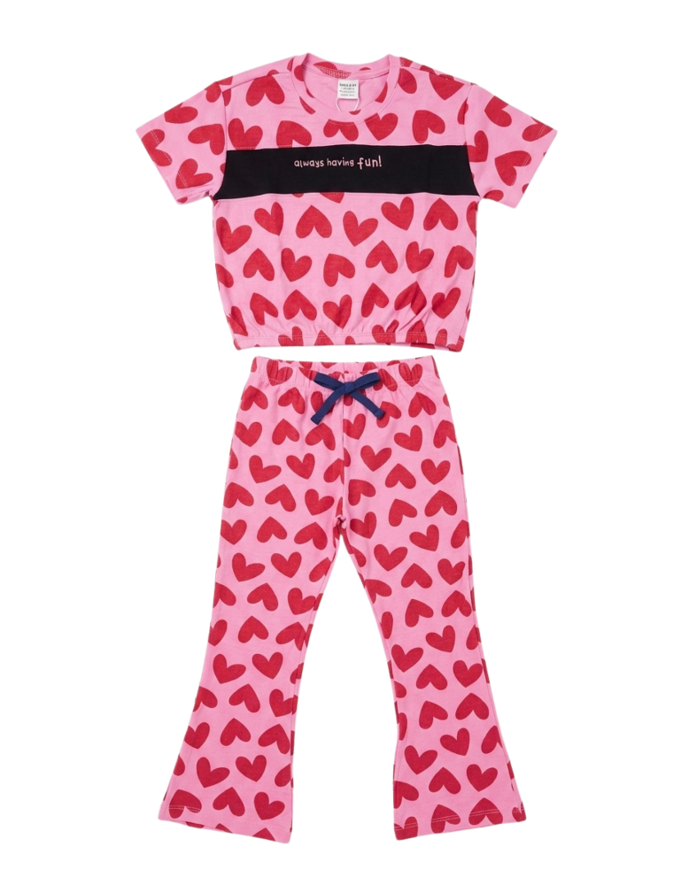 Pink Heart Printed Pajama for Girls