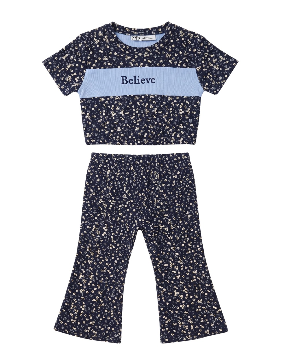 Navy Blue Floral Printed Pajama Set for Girls