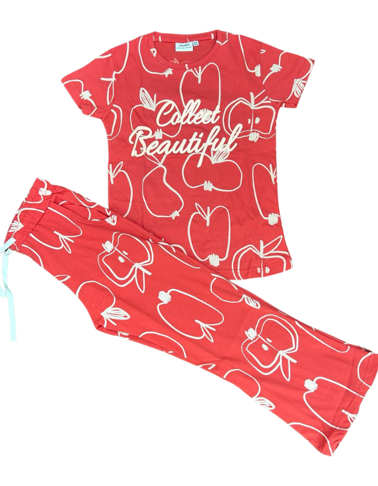 Girls Printed Pajama -Red Apple