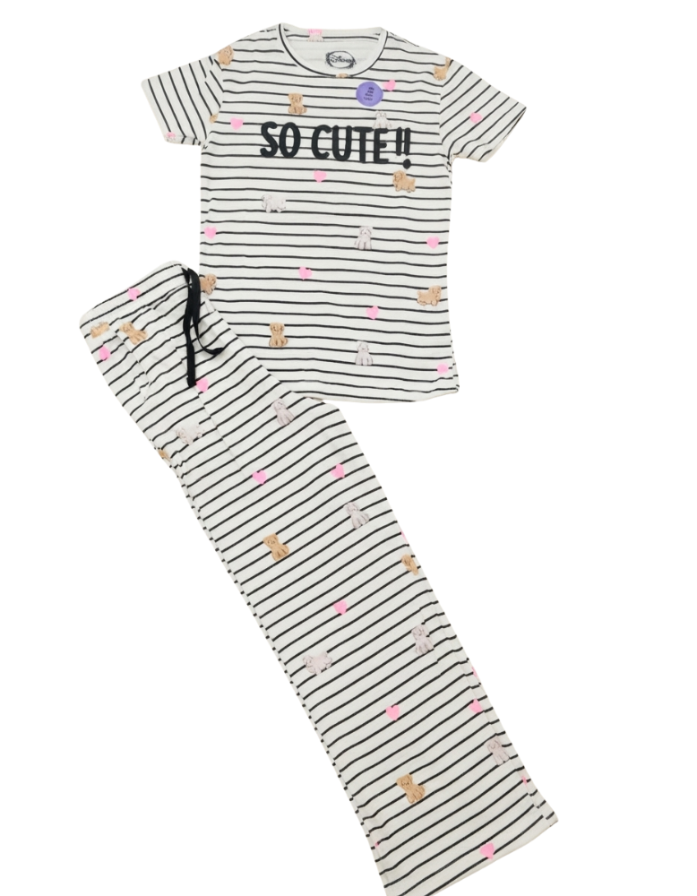 Girls Printed Pajama - Black & White