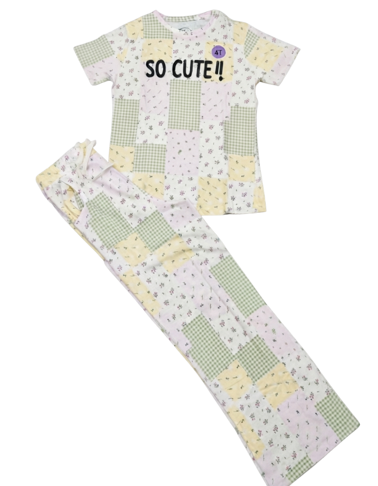 Girls Printed Pajama - Pastel Patchwork