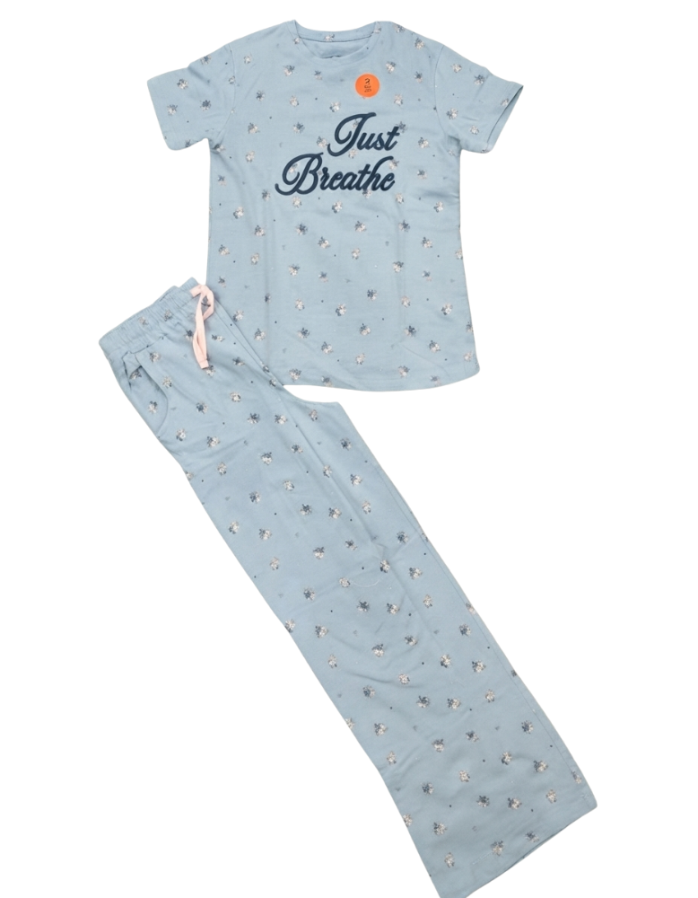Girls Printed Pajama - Blue "JUST BREATH"