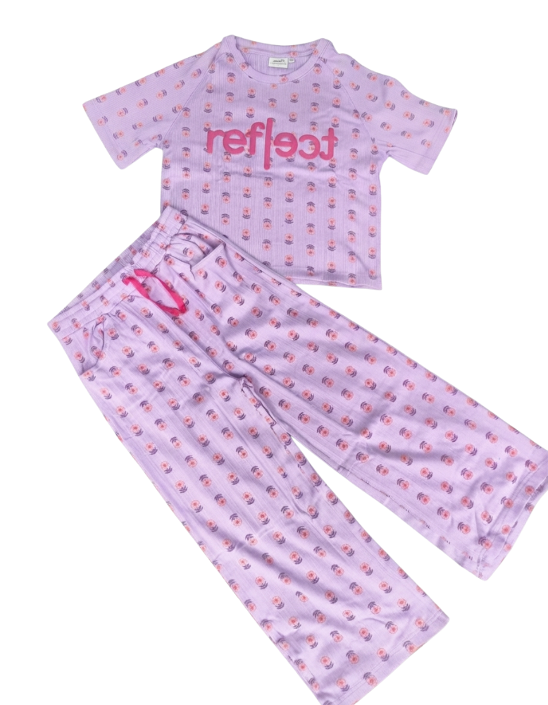 Girls Printed Ribbed Pajama - Lavender Floral