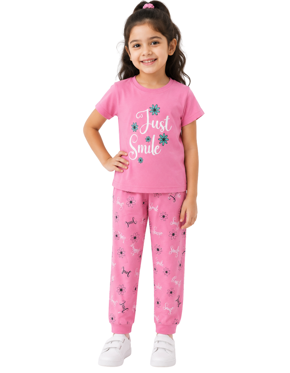 Girls Printed Pajama - Pink Floral