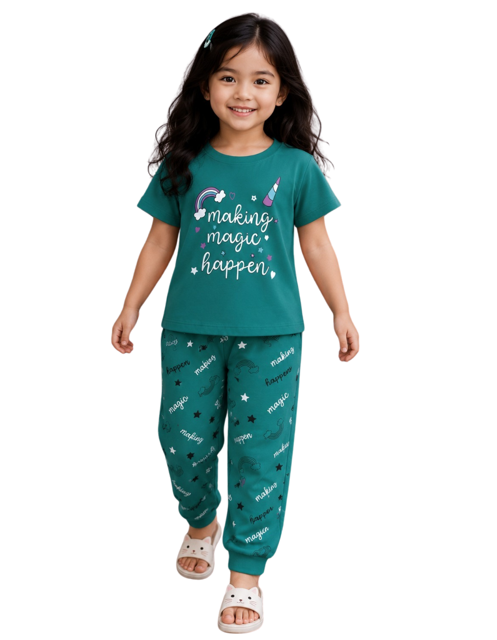 Girls Printed Pajama - Green Floral