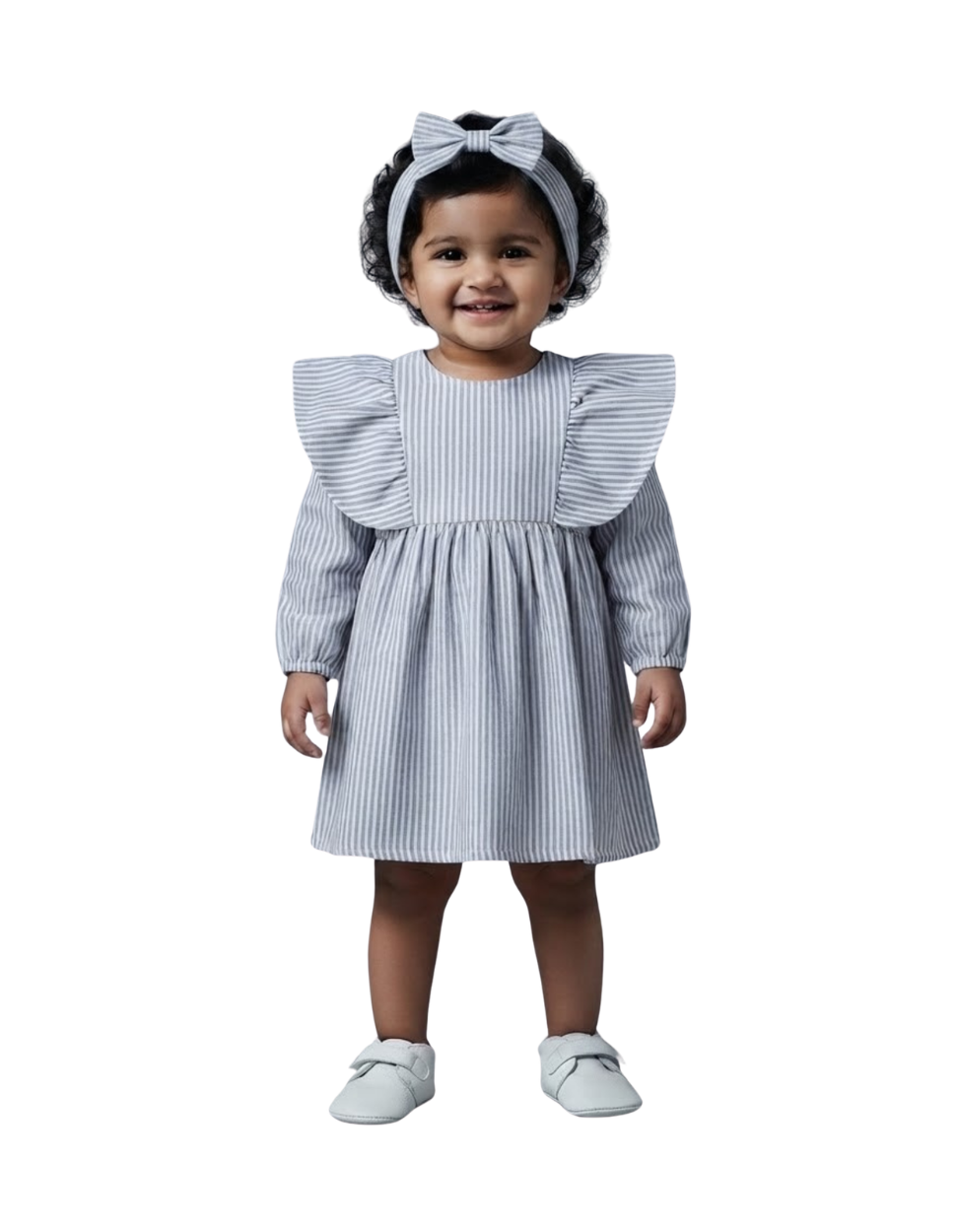 Muslin Girls Frock - Blue Stripes