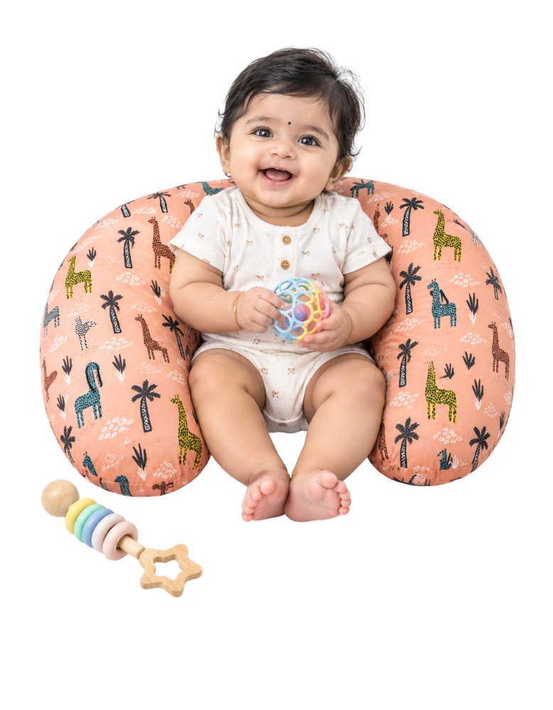 Nursing/Feeding pillow - Peach Safari Giraffe