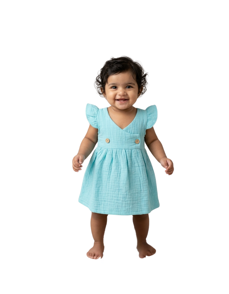 Baby Muslin Frock - Aqua Flutter Dress