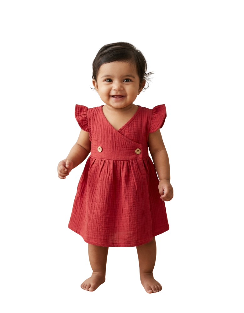 Baby Muslin Frock - Terracotta Flutter Dress