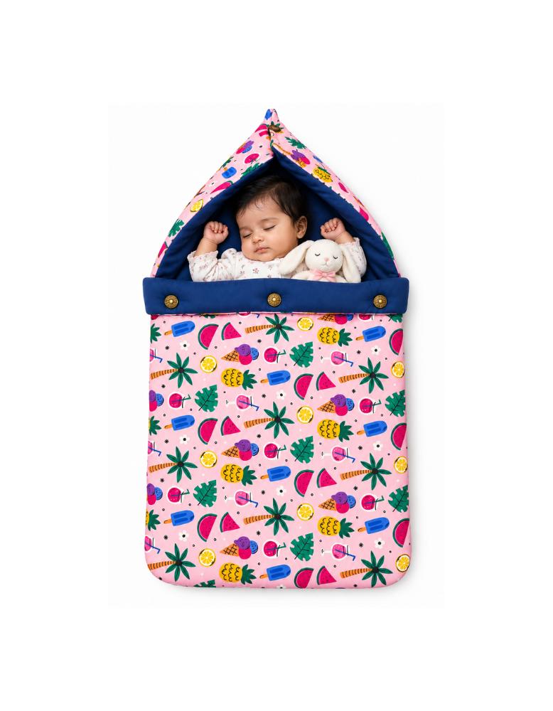 3-in-1 Natural Latex Foam Baby Nest / Bed / Sleeping Bag - Tropical Pink