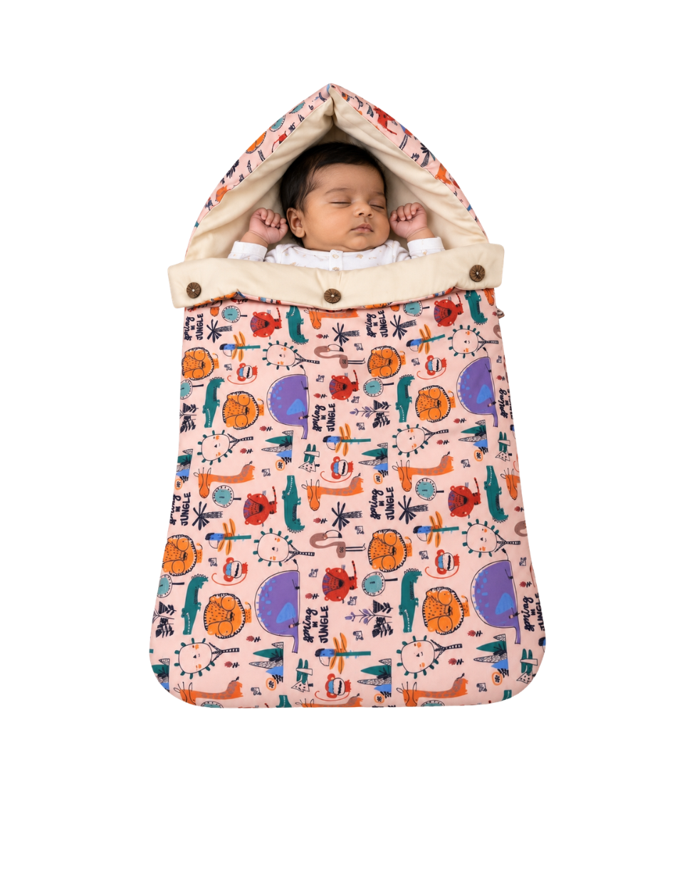 3-in-1 Natural Latex Foam Baby Nest / Bed / Sleeping Bag - Cream Jungle