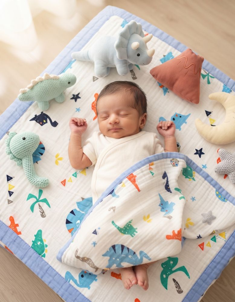 6 - Layer Muslin Baby Blanket - Dino Adventure