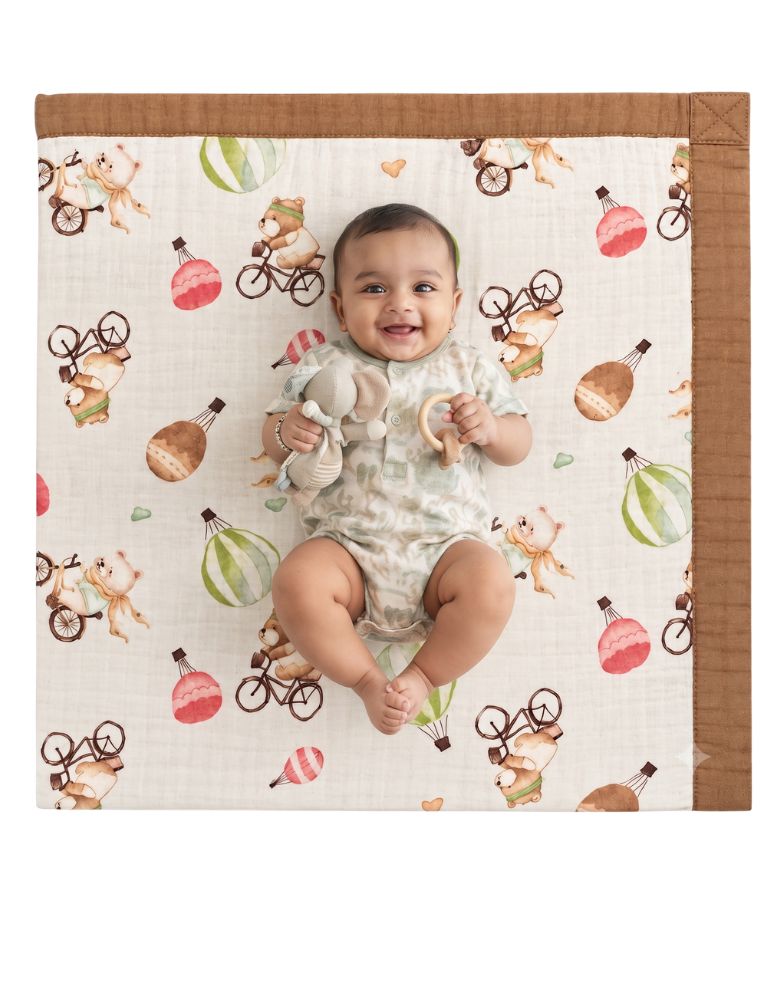 6 - Layer Muslin Baby Blanket - Bear & Hot Air Balloon