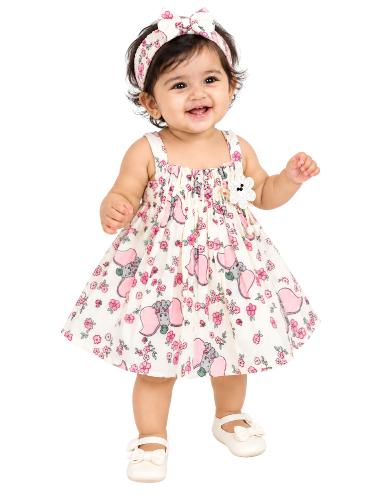 Baby Elephant Floral Frock with Headband
