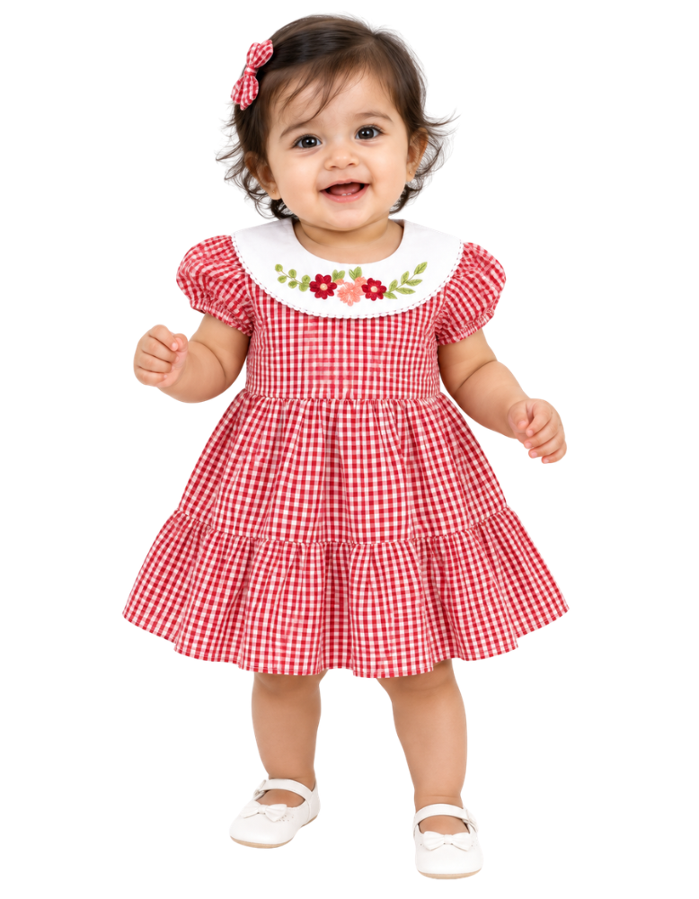 Red Peter Pan Collar Gingham Baby Frock