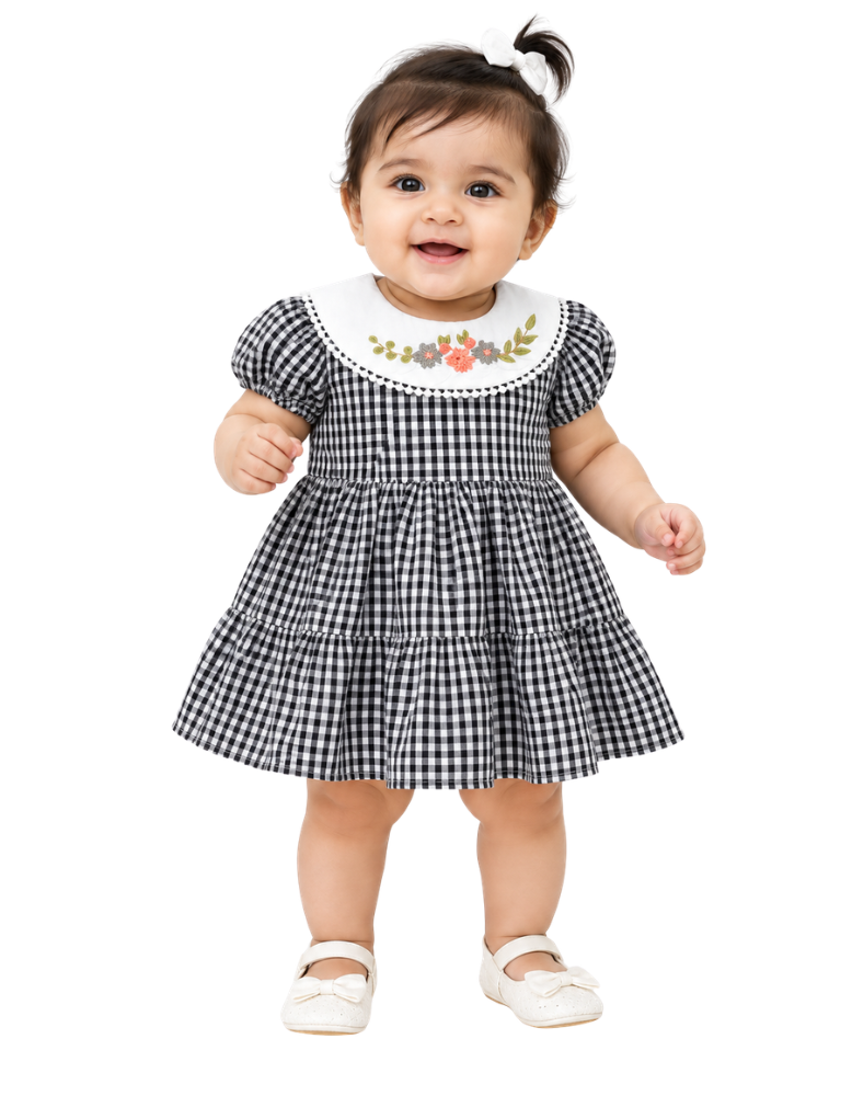 Black Peter Pan Collar Gingham Baby Frock